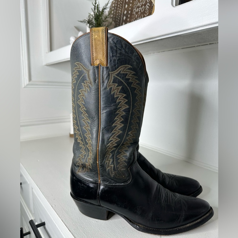 **SOLD**Vintage Justin Men’s 9D Black Leather Cowboy Boots Made in USA Classic - Picture 5 of 9